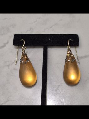 Alexis Bittar Gold Lucite Teardrop Crystal Earrings